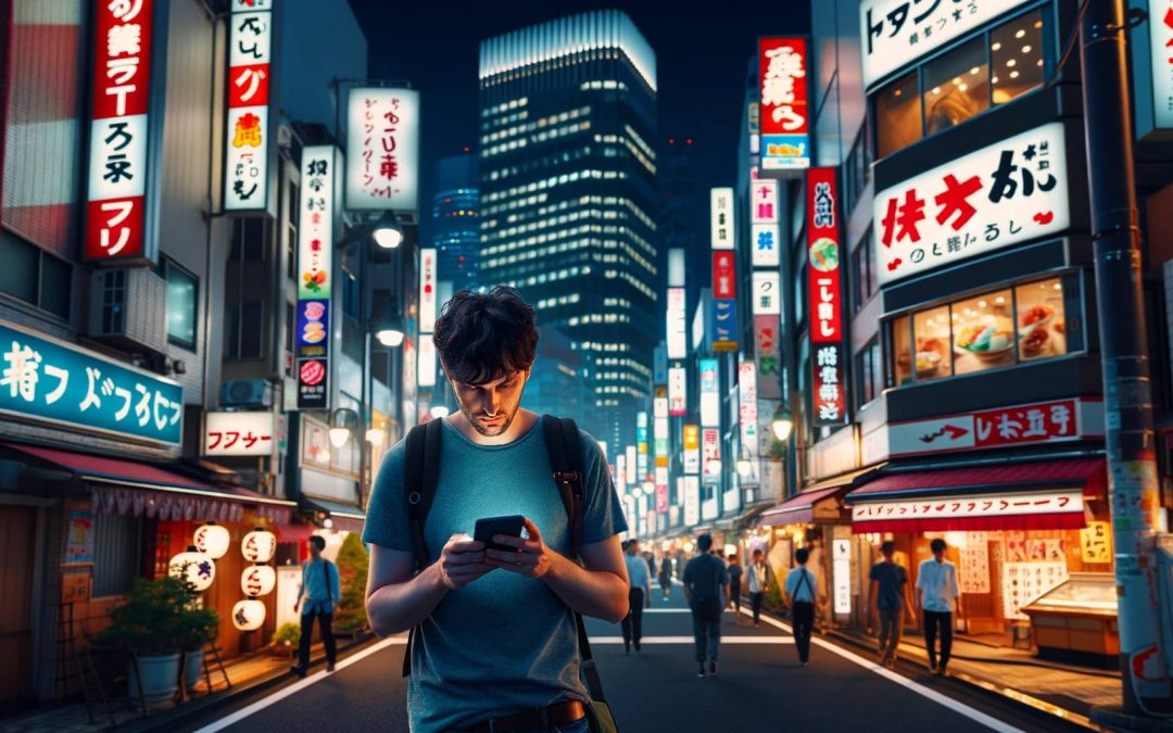 Mobile-Friendly Design, Man In Tokyo Street Looking To Phone