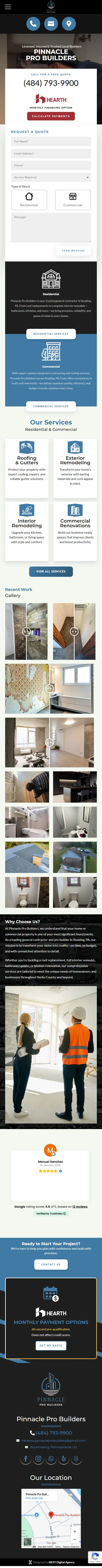 Mobile homepage of Pinnacle Pro Builders