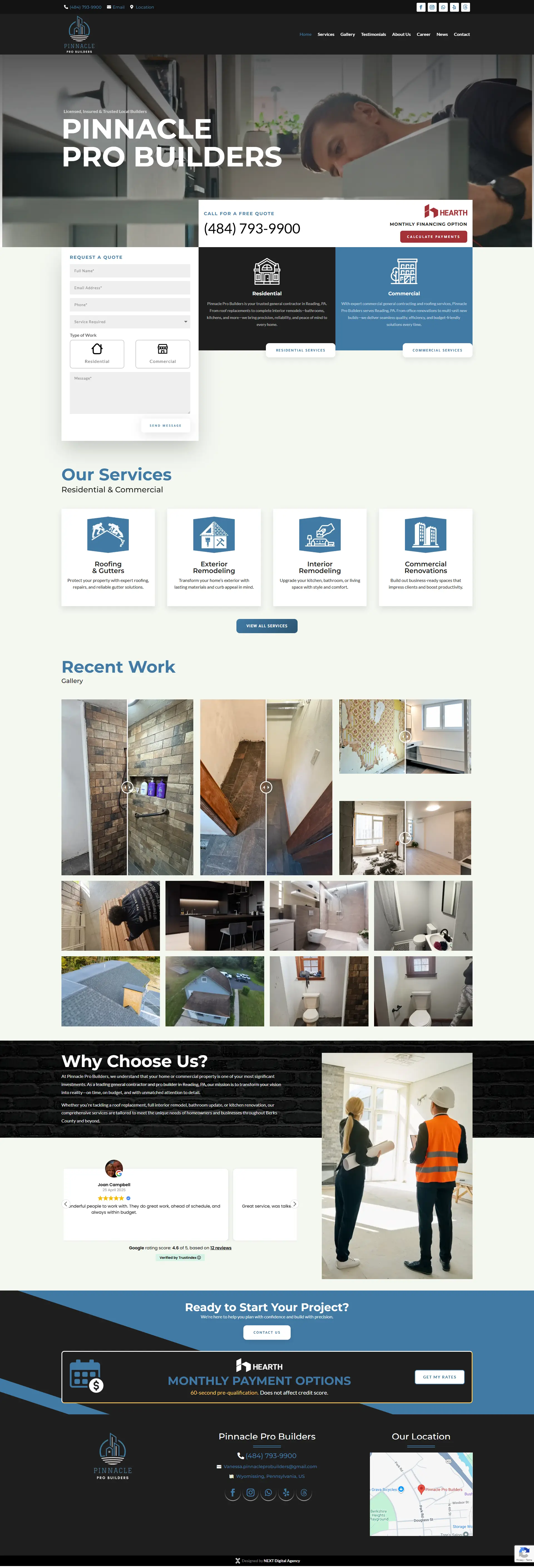 Homepage of Pinnacle Pro Builders