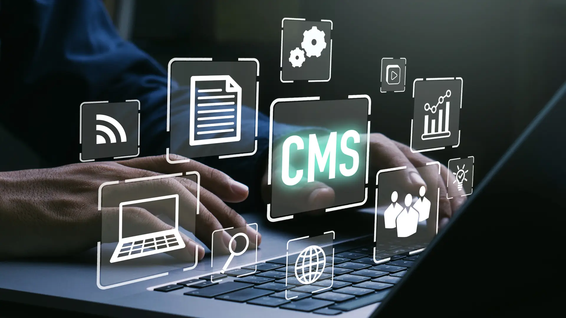 Content management system interface on a laptop